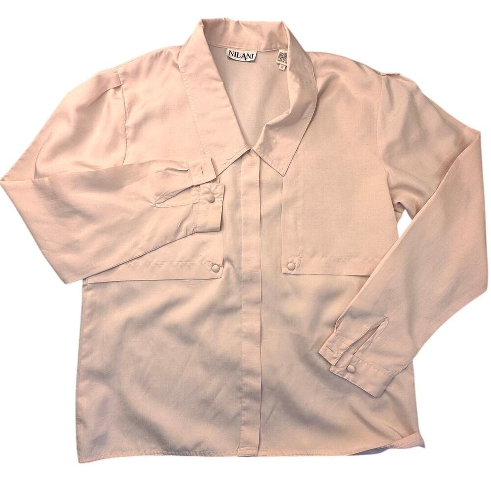 Nilani Button Front Blouse Long Sleeve Blush Vintage